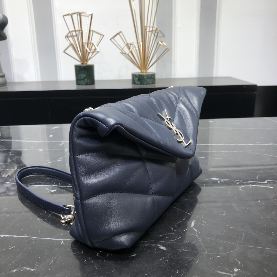 Saint Laurent Loulou Puffer Toy Lambskin Shoulder Bag Handbag Dark Blue 759337 Silver